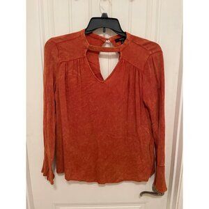 Very J Women's sz S leather look Burnt Orange Long Bell Cuff Sleeve Fall Top